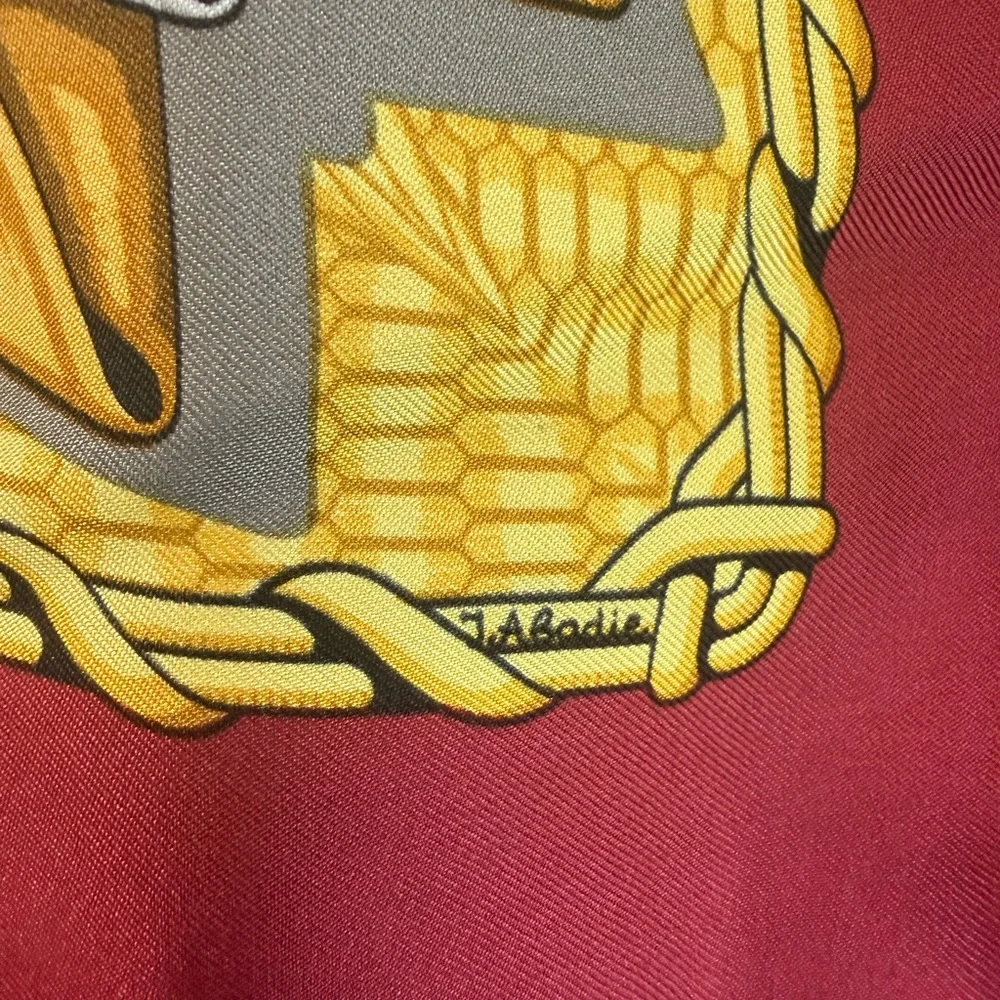 Hermes Red and Gold Equestrian Motif Silk Scarf - Picture 2 of 7